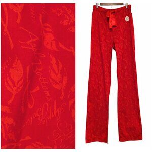 Apple Bottoms Womens Size M Red Logo Print Tie Roll Up Hem Lounge Pajama Pants